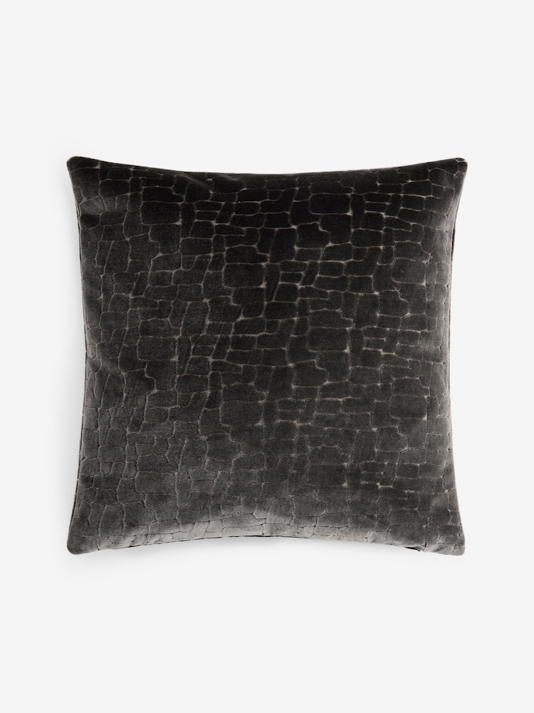 Charcoal Grey 43 x 43cm Velvet Crackle Cushion - Image 2 of 4