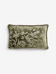 Green Velvet Leaf Oblong Cushion - Image 1 of 2