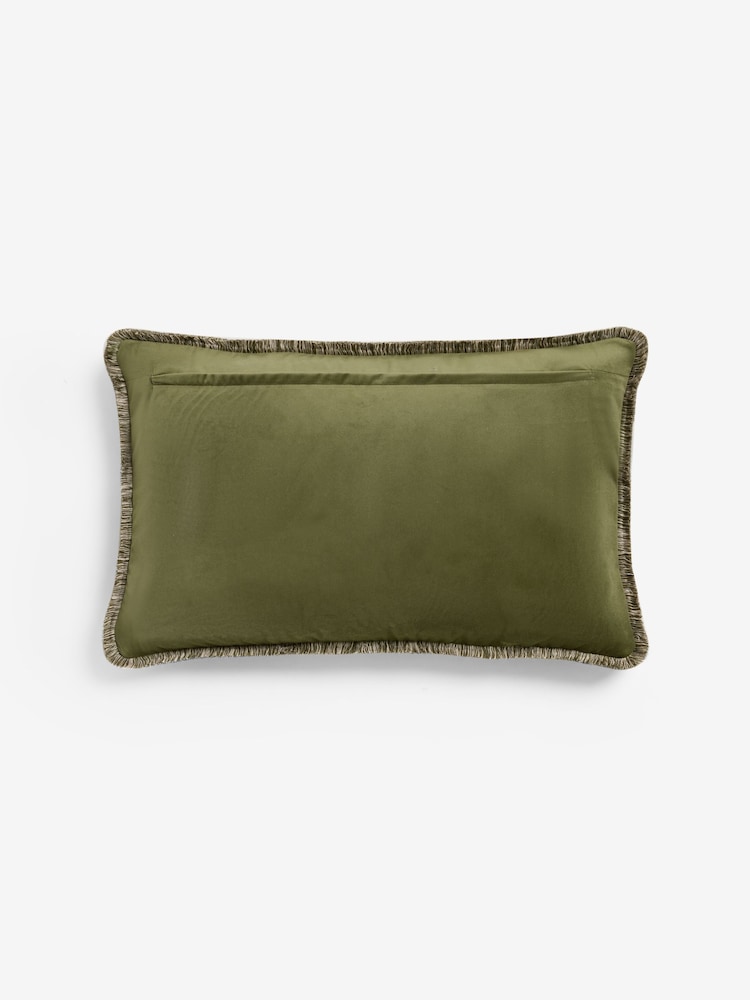 Green Velvet Leaf Oblong Cushion - Image 2 of 2 Green Velvet Leaf Oblong Cushion - Image 2 of 2