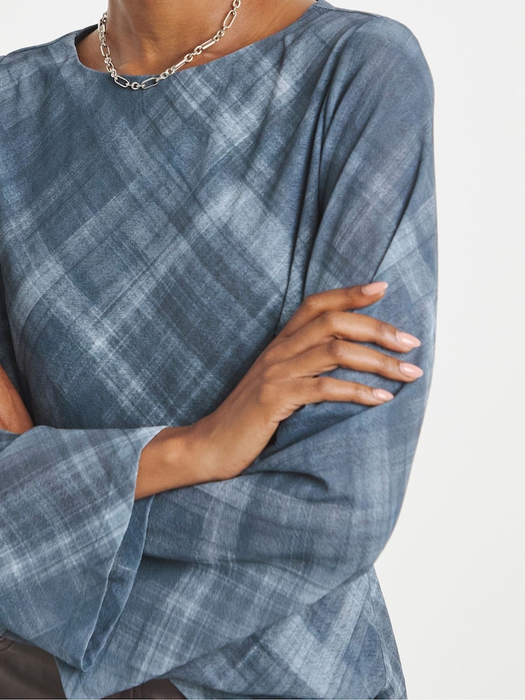 JD Williams Blue Slash Neck Flared Sleeve Top - Image 4 of 4 JD Williams Blue Slash Neck Flared Sleeve Top - Image 4 of 4