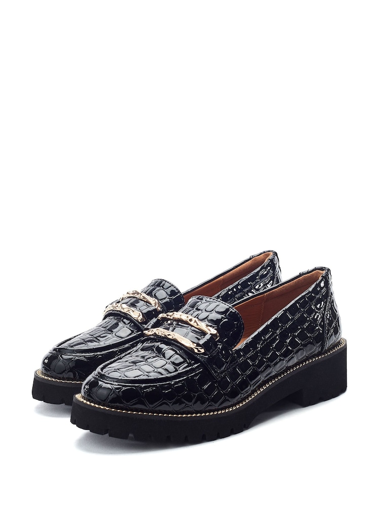 Moda in Pelle Black Egoma Snaffle Trim Chunky Loafer Shoes - Image 2 of 4