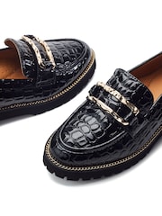 Moda in Pelle Black Egoma Snaffle Trim Chunky Loafer Shoes - Image 3 of 4