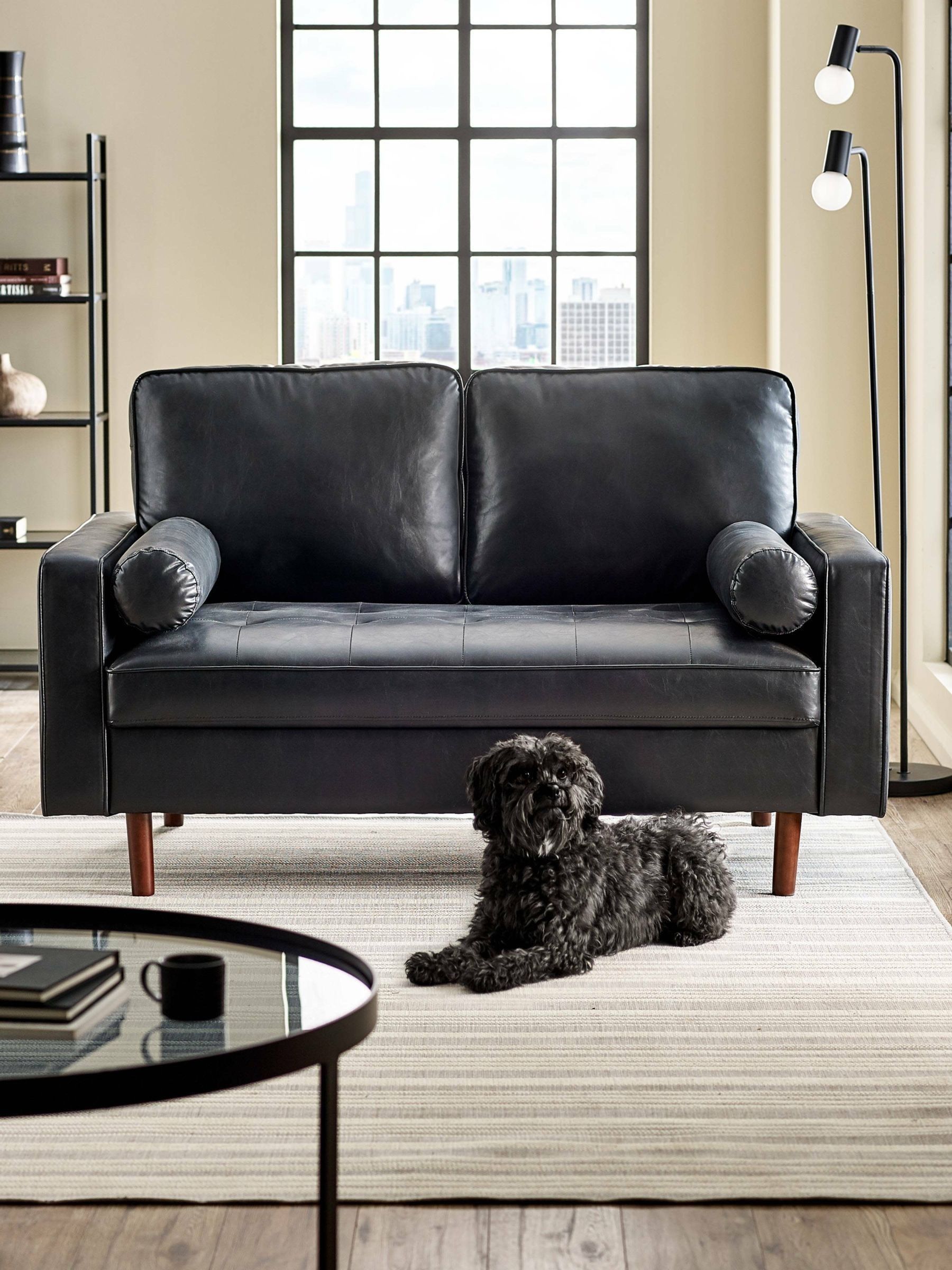 Julian Bowen Unisex Black Henley Faux Leather 2 Seater Sofa
