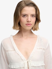 Superdry White Long-Sleeved Lace Blouse - Image 4 of 6