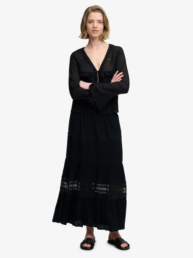 Superdry Black Long-Sleeved Lace Blouse - Image 1 of 6