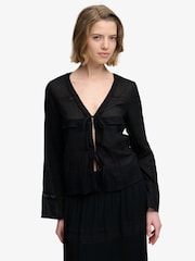 Superdry Black Long-Sleeved Lace Blouse - Image 2 of 6