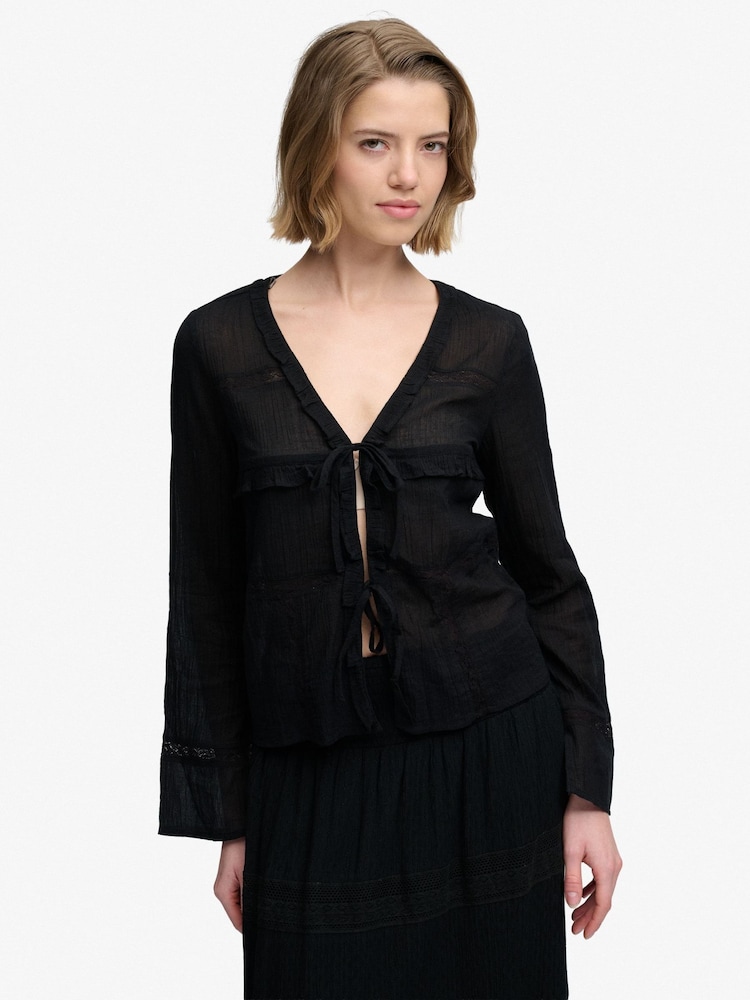Superdry Black Long-Sleeved Lace Blouse - Image 2 of 6