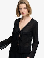 Superdry Black Long-Sleeved Lace Blouse - Image 4 of 6