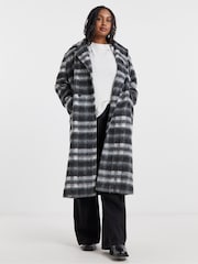 Simply Be Black Check Maxi Faux Wool Coat - Imagen 1 de 4