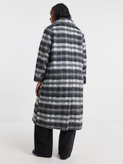 Simply Be Black Check Maxi Faux Wool Coat - Imagen 2 de 4