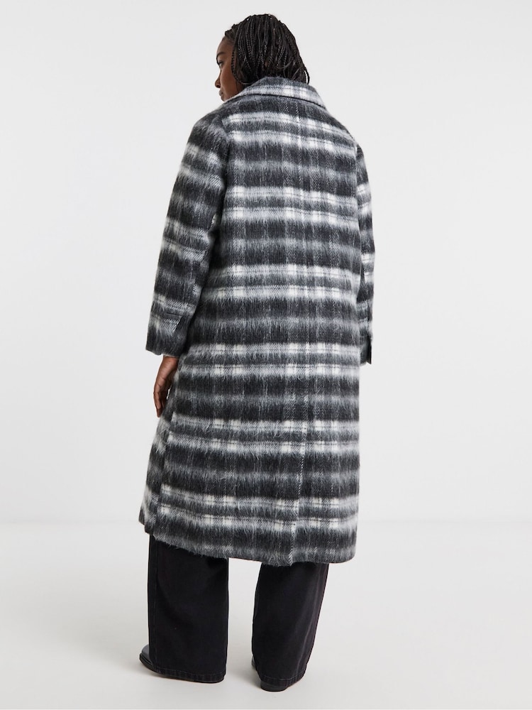 Simply Be Black Black Check Maxi Faux Wool Coat - Image 2 of 4 Simply Be Black Black Check Maxi Faux Wool Coat - Image 2 of 4
