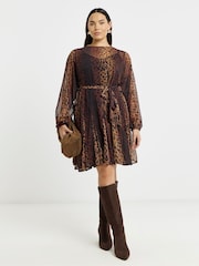 Simply Be Leopard Print Skater Dress With Godets - صورة 1 من 4
