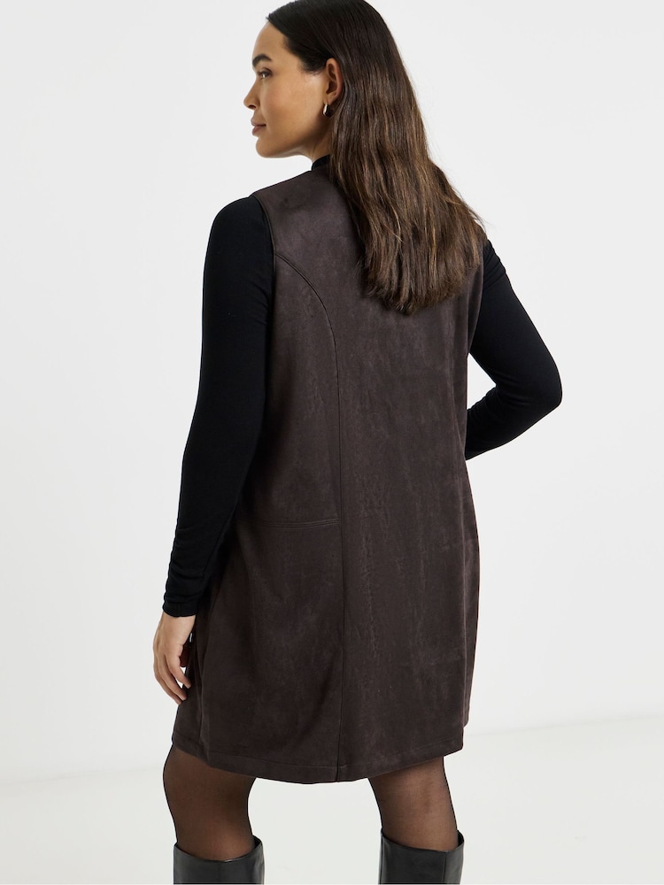 Simply Be Brown Suedette Button Through A Line Dress - Image 2 of 4 Simply Be Brown Suedette Button Through A Line Dress - Image 2 of 4