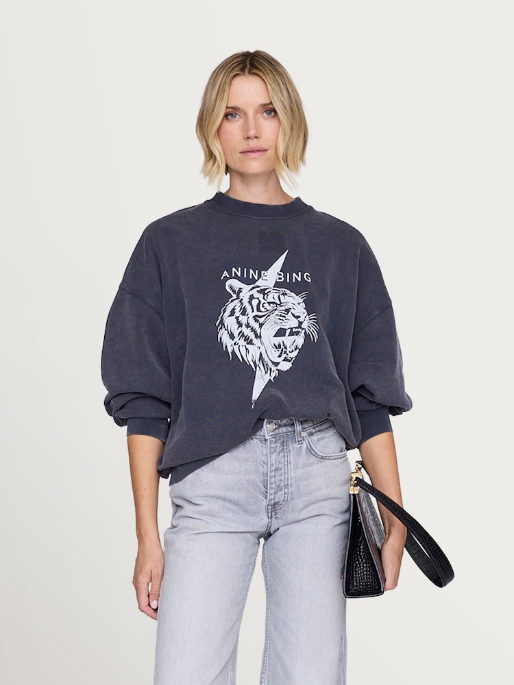 ANINE BING Grey Miles Tiger Sweatshirt - Image 1 of 3