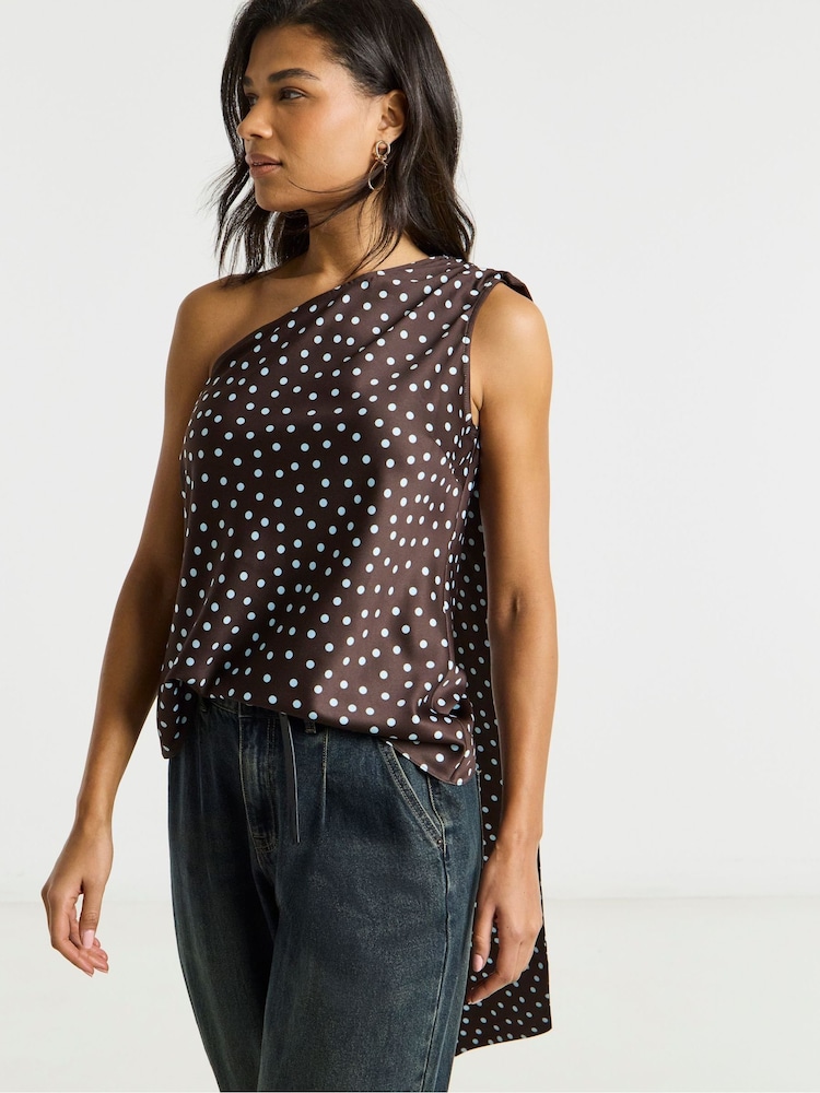 Simply Be Brown Satin Scraft Neck Top - Image 1 of 4