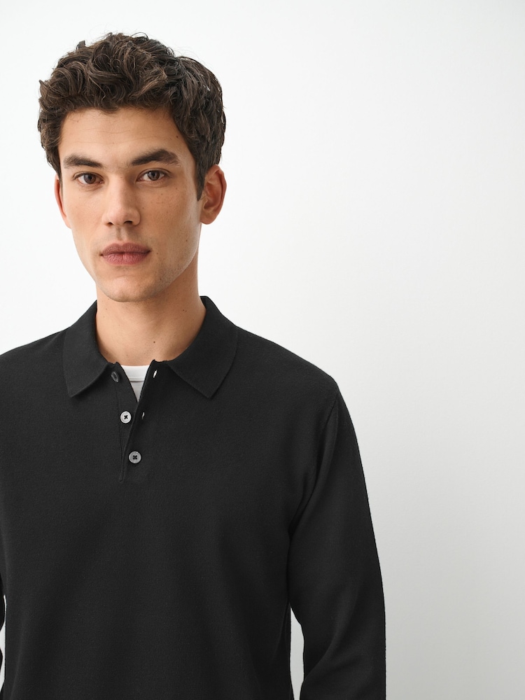 Musta - Essential Knitted Polo Shirt - Kuva 1 / 6