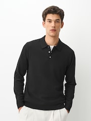 Musta - Essential Knitted Polo Shirt - Kuva 5 / 6