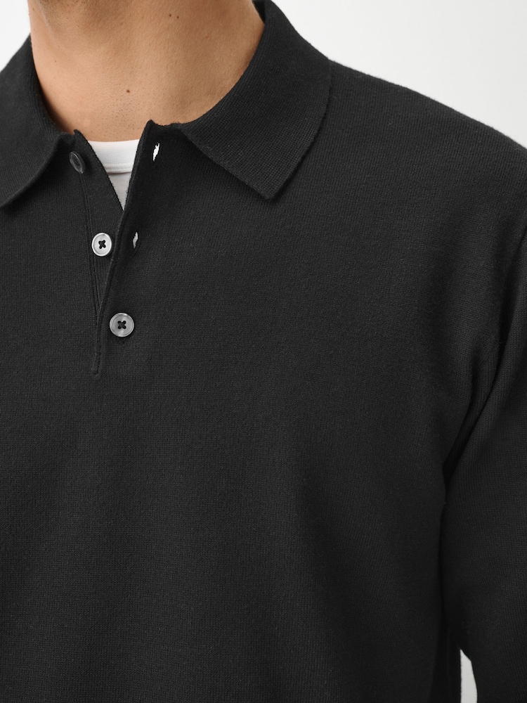Musta - Essential Knitted Polo Shirt - Kuva 6 / 6