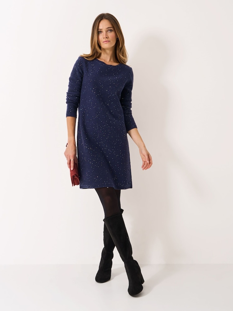 Crew Clothing Blue Cara Knitted Glitterball Dress - Image 1 of 5