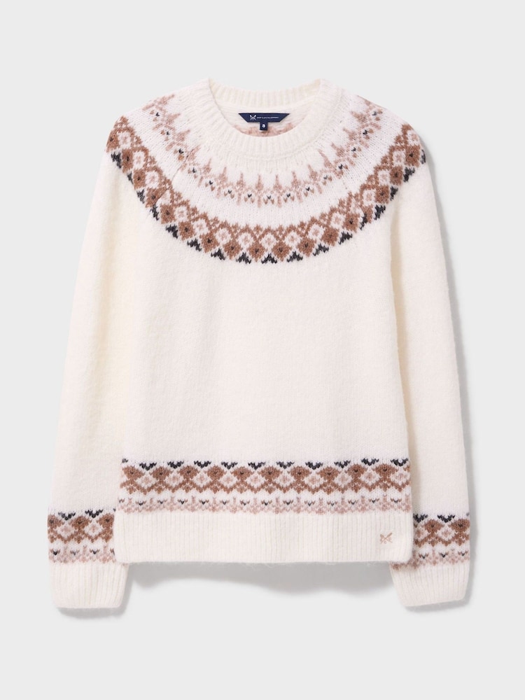 Crew Clothing Natural Crew Neck Yoke Fair Isle Jumper - Image 5 of 5 Crew Clothing Natural Crew Neck Yoke Fair Isle Jumper - Image 5 of 5