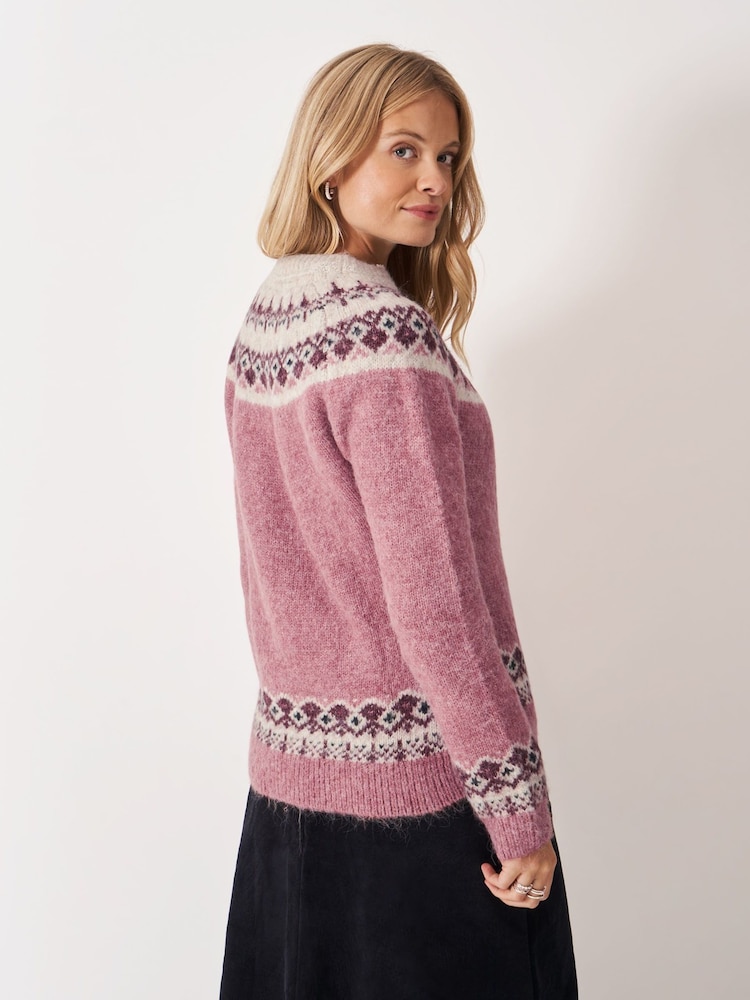 Crew Clothing Pink Crew Neck Yoke Fair Isle Jumper - Image 2 of 5 Crew Clothing Pink Crew Neck Yoke Fair Isle Jumper - Image 2 of 5