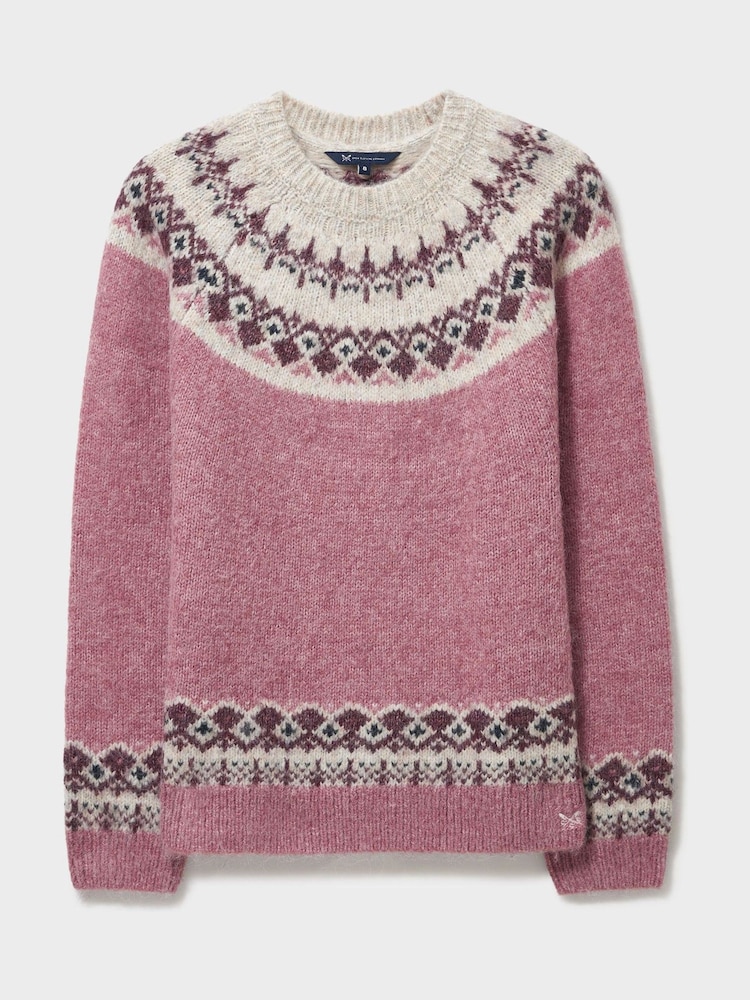 Crew Clothing Pink Crew Neck Yoke Fair Isle Jumper - Image 5 of 5 Crew Clothing Pink Crew Neck Yoke Fair Isle Jumper - Image 5 of 5