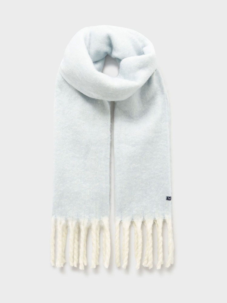 Crew Clothing Blue Two Tone Tassel Scarf - Image 2 of 2 Crew Clothing Blue Two Tone Tassel Scarf - Image 2 of 2