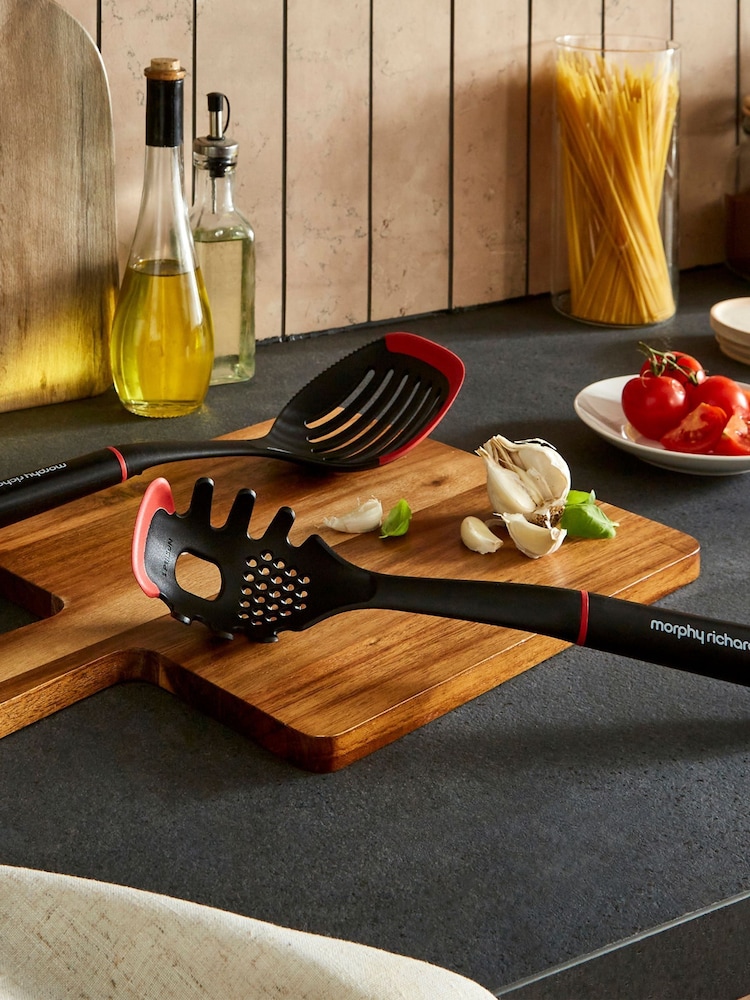Morphy Richards Black/Red Pasta Server and Skimmer Set - Image 1 of 6
