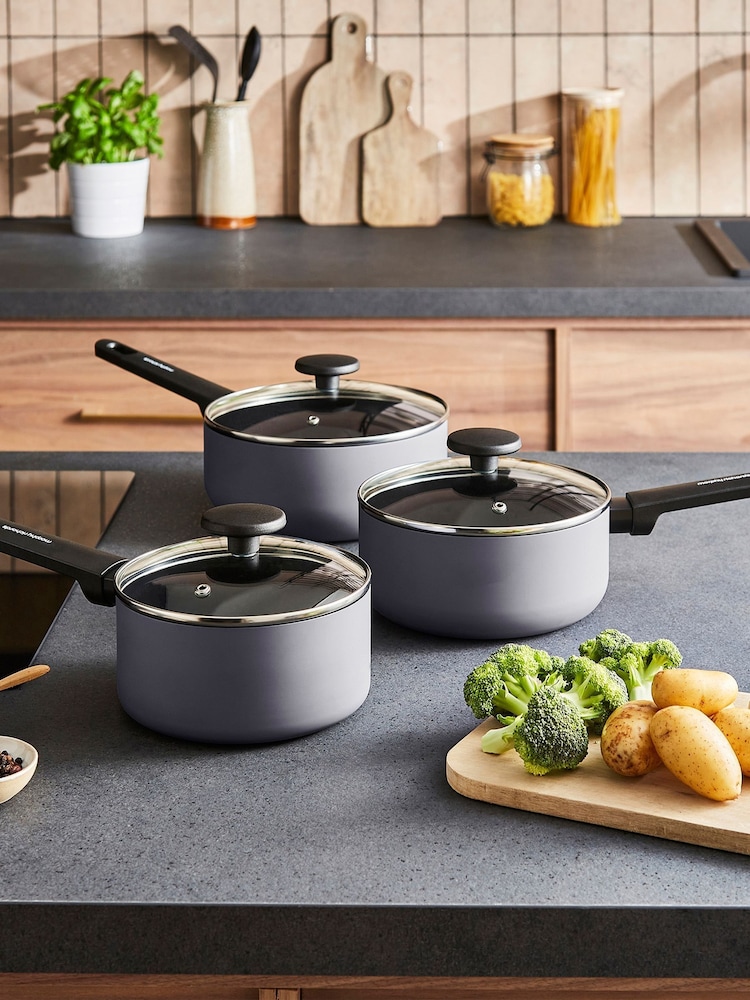Morphy Richards 3 Piece Grey Aluminium Saucepan Set - Image 1 of 6