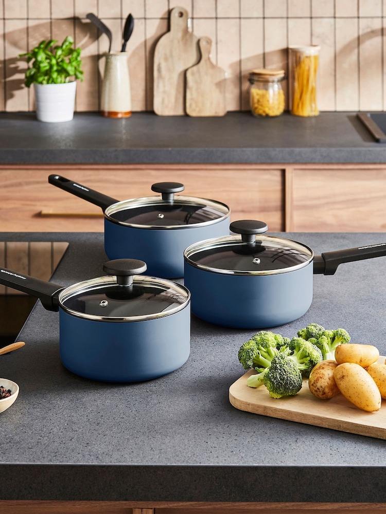 Morphy Richards 3 Piece Blue Aluminium Saucepan Set - Image 1 of 6