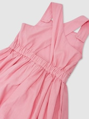 Reiss Pink Matilda Linen-Blend Cross-Back Midi Dress - Image 1 of 3