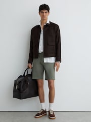 Reiss Sage Green Wicket Modern Fit Cotton Blend Chino Shorts - Image 1 of 6