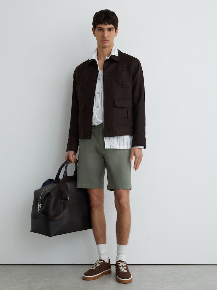 Reiss Sage Green Wicket Modern Fit Cotton Blend Chino Shorts - Image 1 of 6