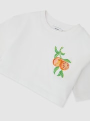 Reiss White Bertie Cotton Embroidered Cropped T-Shirt - Image 3 of 3