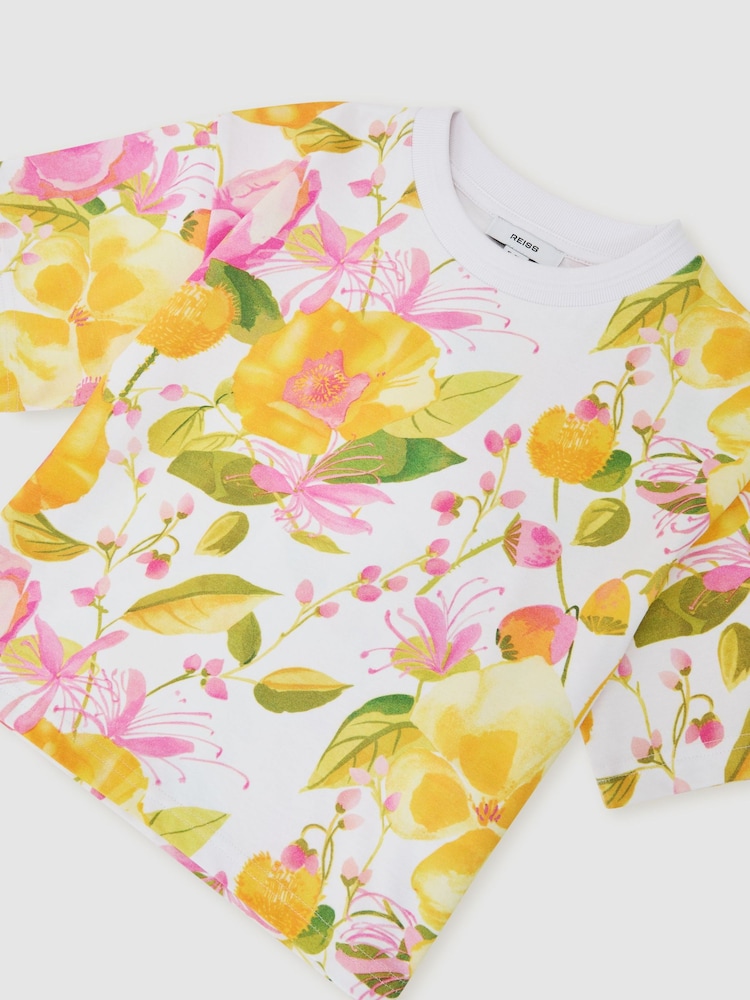 Reiss Ivory Print Bonnie Cotton Floral-Print Relaxed T-Shirt - Image 1 of 3 Reiss Ivory Print Bonnie Cotton Floral-Print Relaxed T-Shirt - Image 1 of 3
