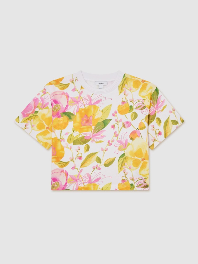 Reiss Ivory Print Bonnie Cotton Floral-Print Relaxed T-Shirt - Image 3 of 3 Reiss Ivory Print Bonnie Cotton Floral-Print Relaxed T-Shirt - Image 3 of 3