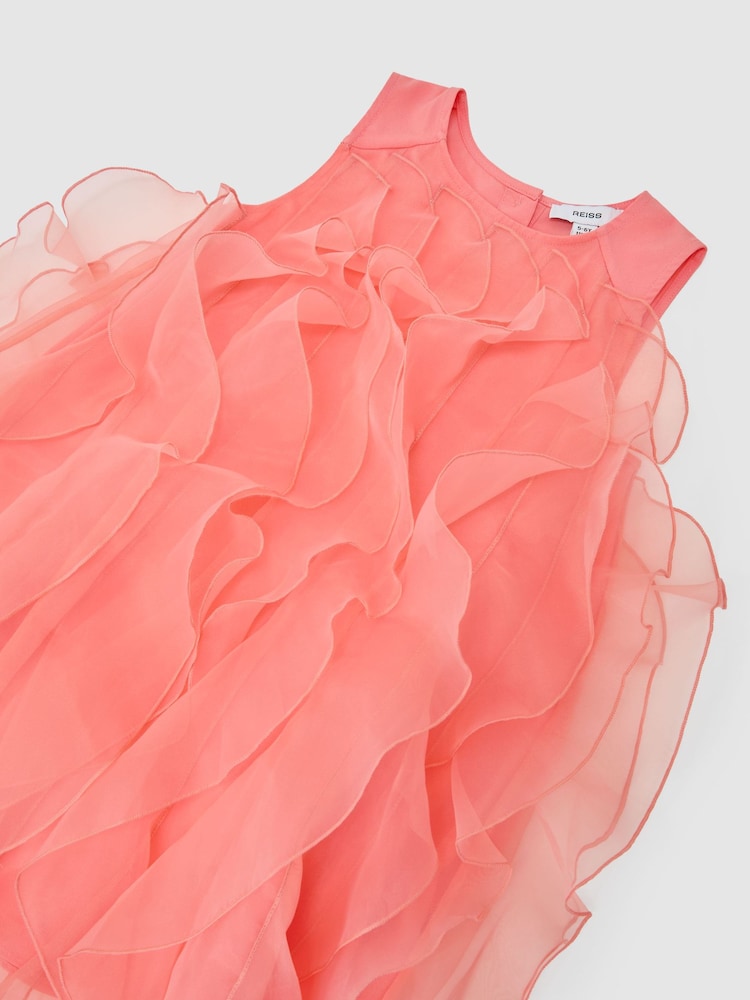 Reiss Coral Pink Ellenora 13-14 yrs Ruffle-Detail Organza Dress - Image 1 of 3