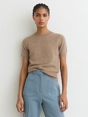 Reiss Taupe Neutral Stevie 100% Cashmere Crew Neck T-Shirt - Image 1 of 6