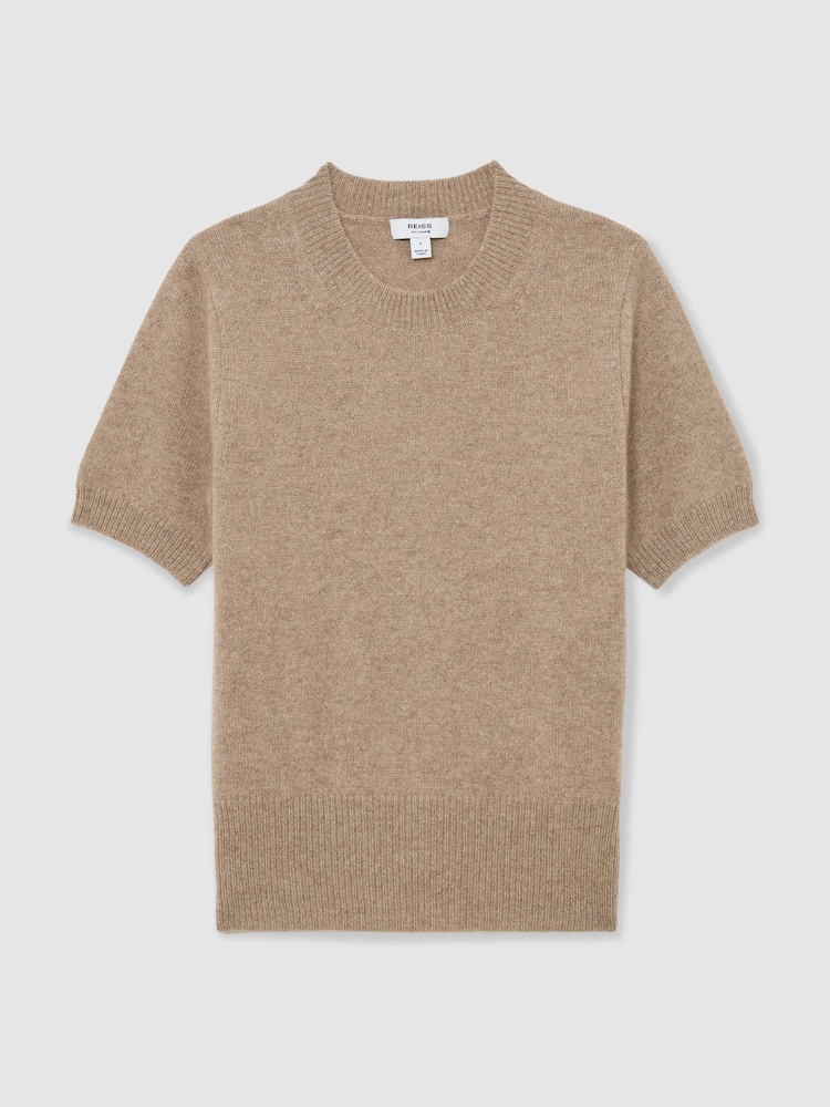 Reiss Taupe Neutral Stevie 100% Cashmere Crew Neck T-Shirt - Image 2 of 6 Reiss Taupe Neutral Stevie 100% Cashmere Crew Neck T-Shirt - Image 2 of 6