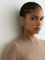 Reiss Taupe Neutral Stevie 100% Cashmere Crew Neck T-Shirt - Image 4 of 6