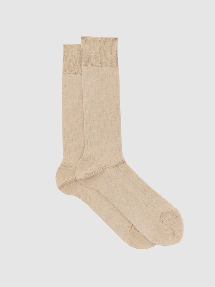 Reiss Champagne Fela Cotton-Blend Ribbed Socks - Image 1 of 3