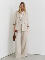 Reiss Neutral Nolah Linen-Blend Textured Double-Breasted Blazer - Image 3 of 7