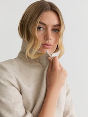 Reiss Neutral Nolah Linen-Blend Textured Double-Breasted Blazer - Image 4 of 7