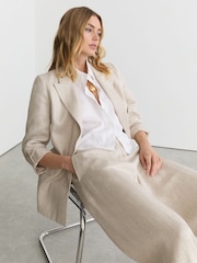 Reiss Neutral Nolah Linen-Blend Textured Double-Breasted Blazer - Image 5 of 7