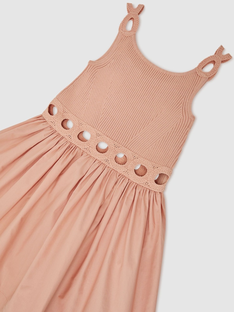 Reiss Apricot Rita Rib-Knit Mix Cut-Out Flared Dress - Image 3 of 3