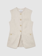 Reiss Neutral Nolah Petite Linen-Blend Textured Double-Breasted Blazer - Image 2 of 5