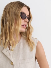 Reiss Neutral Nolah Petite Linen-Blend Textured Double-Breasted Blazer - Image 3 of 5