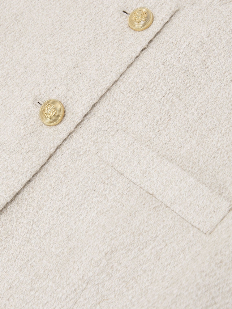 Reiss Neutral Nolah Petite Linen-Blend Textured Double-Breasted Blazer - Image 5 of 5