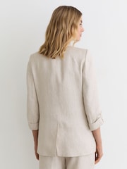 Reiss Neutral Nolah Petite Linen-Blend Textured Double-Breasted Blazer - Image 6 of 9