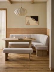 Tweedy Plain Light Natural Right Hand Corner Dining Table and Bench Set - Image 1 of 6